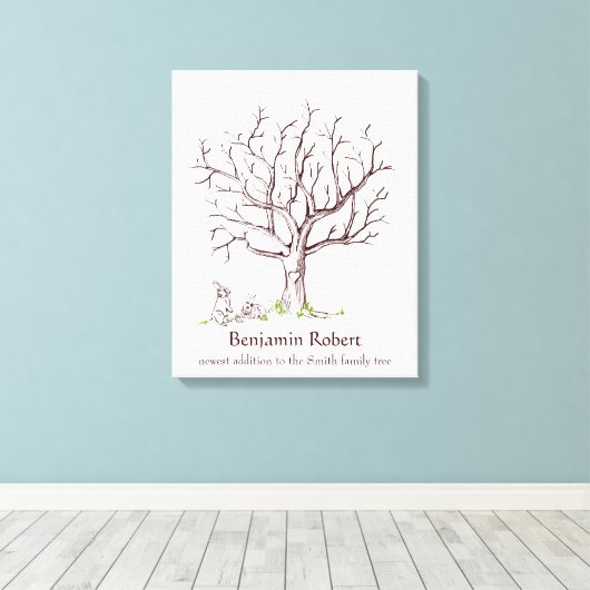 Baby Fingerprint Tree (Bunnies) Canvas Print Leinwanddruck (Insitu (Holzboden))