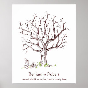 Baby Fingerprint Tree Poster (Bunnies)