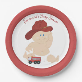 Baby Firefighter Fire Truck Custom Paper Plate Pappteller