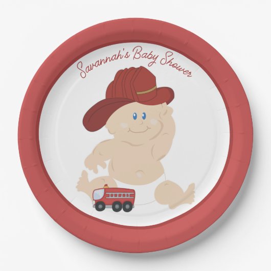 Baby Firefighter Fire Truck Custom Paper Plate Pappteller (Vorderseite)
