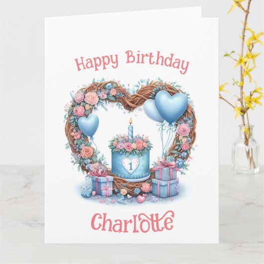 Baby First Birthday - Blumenkranz 1 - Karte (Gelbe Blume)