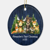 Baby First Blue Wood Christmas Forest Animals Keramik Ornament (Links)