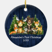 Baby First Blue Wood Christmas Forest Animals Keramik Ornament (Hinten)