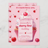 Baby First Cherry & Cupcake Geburtstagsparty Einladung (Vorne/Hinten)