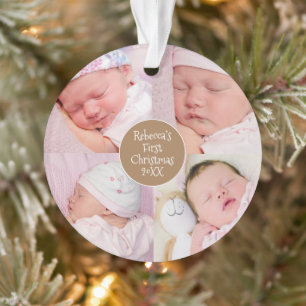 Baby First Christmas 4 Foto Collage Name Ornament
