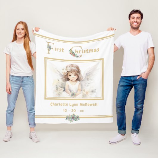 Baby First Christmas Angel Gold White Fleecedecke (Beispiel)
