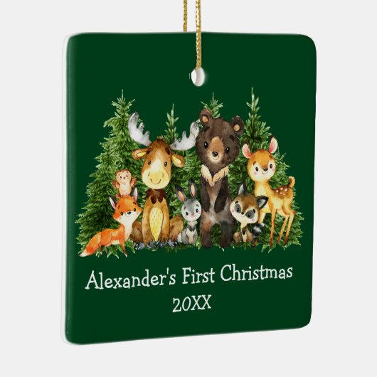 Baby First Christmas Animals Green - FOTO BACK Keramikornament (Rechts)