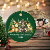Baby First Christmas Animes Green FOTO BACK Rd Keramik Ornament