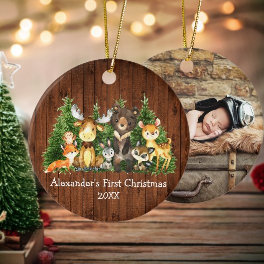 Baby First Christmas Animes Rustikales FOTO BACK R Keramik Ornament