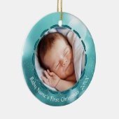 Baby First Christmas Aquamarin Bokeh Personalisier Keramikornament (Rechts)