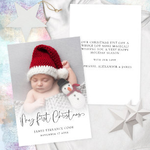 Baby First Christmas Birth Date Foto Overlay Hol Feiertagskarte
