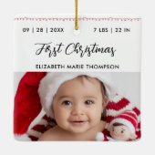 Baby First Christmas Birth Stats Name Calligraphy Keramikornament (Rückseite)