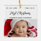 Baby First Christmas Birth Stats Name Calligraphy Keramikornament (Vorderseite)
