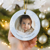 Baby First Christmas blue modern Snowflakes Foto Keramik Ornament