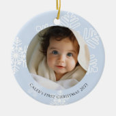 Baby First Christmas blue modern Snowflakes Foto Keramik Ornament (Vorne)
