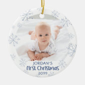 Baby First Christmas Blue Snowflake 2 Foto Keramik Ornament (Vorne)
