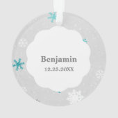 Baby First Christmas Blue Snowflakes Foto Ornament (Rückseite)