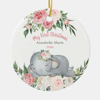Baby First Christmas Blush Rose Elephant Keramik Ornament