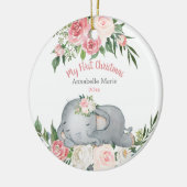 Baby First Christmas Blush Rose Elephant Keramik Ornament (Links)