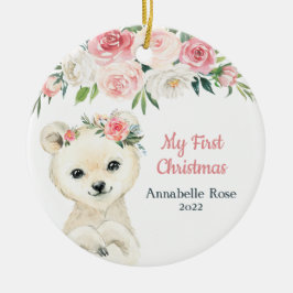 Baby First Christmas Blush Rose Polar Bear Keramik Ornament