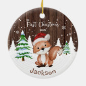 Baby First Christmas Boy's Fox Personalisiert Keramik Ornament (Hinten)