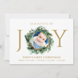 Baby First Christmas Bundle of Joy Floral Gold Feiertagskarte