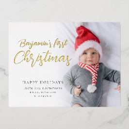 Baby First Christmas Calligraphy Foto Luxury Real Folien Feiertagspostkarte