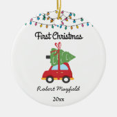 Baby First Christmas Car und Weihnachtsbaum 2022 Keramik Ornament (Vorne)