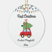 Baby First Christmas Car und Weihnachtsbaum 2022 Keramik Ornament (Links)