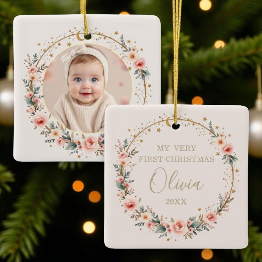 Baby First Christmas Celestis Stars Moon Foto Keramikornament
