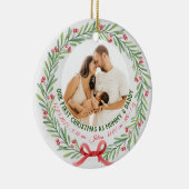 Baby First Christmas Custom 2-Foto & Geburtsstunde Keramik Ornament (Rechts)