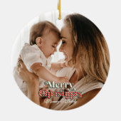 Baby First Christmas Custom 2-Foto & Geburtsstunde Keramik Ornament (Hinten)