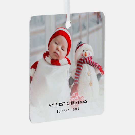 Baby First Christmas Custom Foto Name Year Ornament Aus Metall (Vorderseite Rechts)