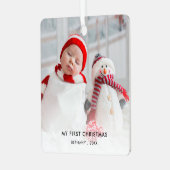 Baby First Christmas Custom Foto Name Year Ornament Aus Metall (Vorderseite links)