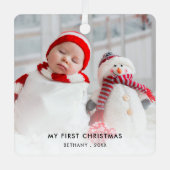 Baby First Christmas Custom Foto Name Year Ornament Aus Metall (Vorderseite)