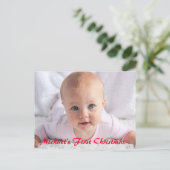 Baby First Christmas Custom Message Feiertagspostkarte (Stehend Vorderseite)