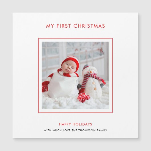 Baby First Christmas Custom Minimalistisch Holiday Magnetkarte (Vorderseite)