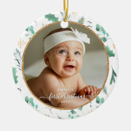 Baby First Christmas Custom Photo Watercolor Keramik Ornament