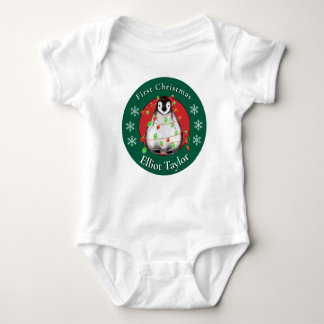 Baby first Christmas cute penquin personalize Baby Strampler