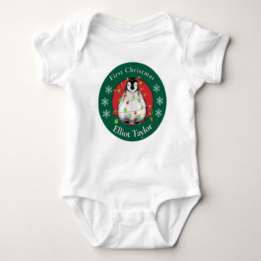 Baby first Christmas cute penquin personalize Baby Strampler (Vorderseite)