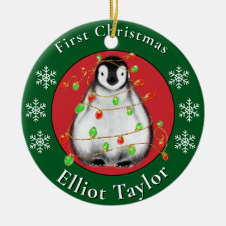 Baby first Christmas cute penquin personalize Keramik Ornament