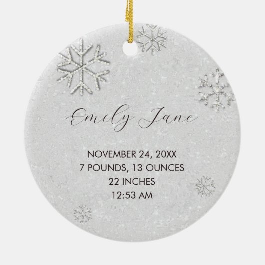 Baby First Christmas Denim Rhinestones Snowflakes Keramik Ornament (Hinten)