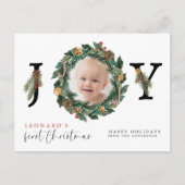 Baby First Christmas Elegant & Botanical Feiertagspostkarte (Vorderseite)