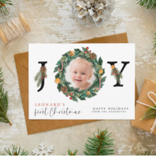 Baby First Christmas Elegant & Botanical Feiertagspostkarte