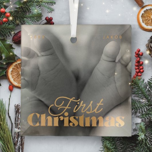 Baby First Christmas Elegantes Modern Custom Foto Ornament Aus Glas