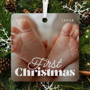 Baby First Christmas Elegantes Modern Custom Foto Ornament Aus Metall