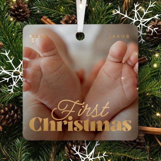 Baby First Christmas Elegantes Modern Custom Foto Ornament Aus Metall