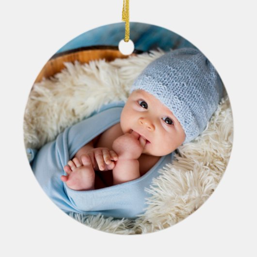 Baby First Christmas Elephant Blue FOTO Keramik Ornament (Hinten)