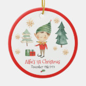 Baby First Christmas Elf Snowflake Traditional Red Keramik Ornament (Vorne)
