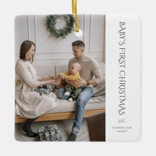 Baby First Christmas Family Foto Keepake Keramikornament (Vorderseite)